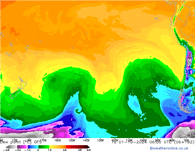 Dew point GFS Tu 01.10.2024 06 UTC