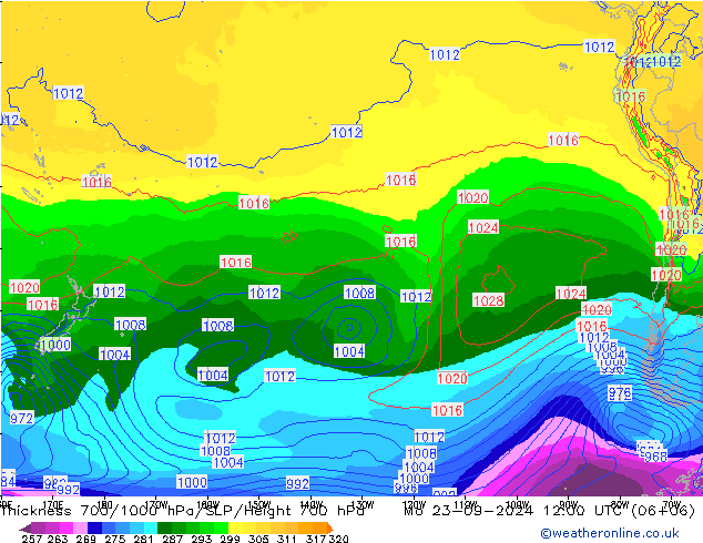 Thck 700-1000 hPa GFS lun 23.09.2024 12 UTC