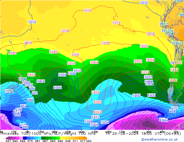 Thck 700-1000 hPa GFS Čt 26.09.2024 18 UTC