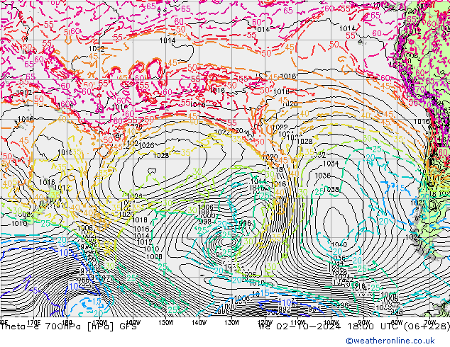 Theta-e 700hPa GFS  02.10.2024 18 UTC