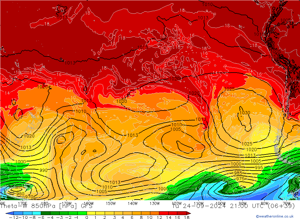 Theta-W 850hPa GFS Út 24.09.2024 21 UTC