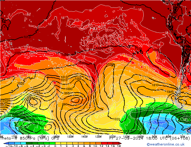 Theta-W 850hPa GFS ven 27.09.2024 18 UTC