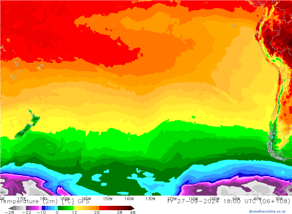 Temperature (2m) GFS Fr 27.09.2024 18 UTC