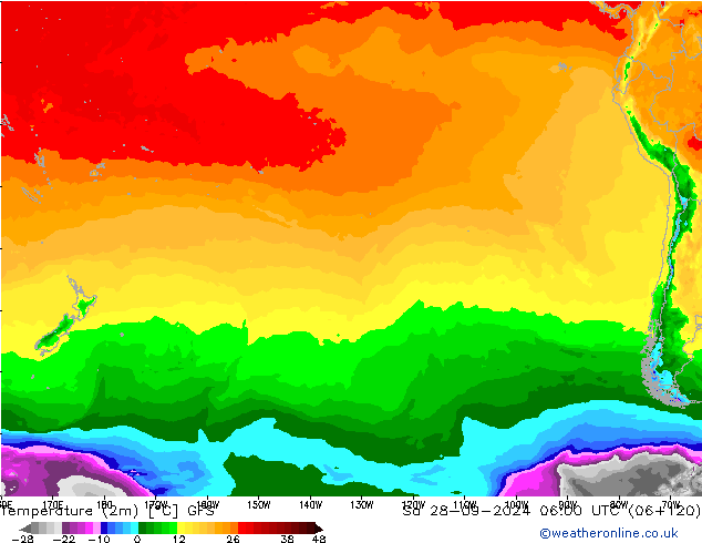 Sıcaklık Haritası (2m) GFS Cts 28.09.2024 06 UTC