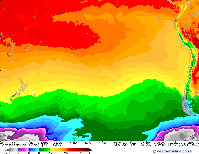 Temperatura (2m) GFS lun 30.09.2024 00 UTC