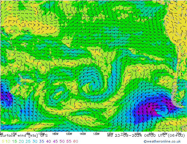 Surface wind GFS Mo 23.09.2024 06 UTC