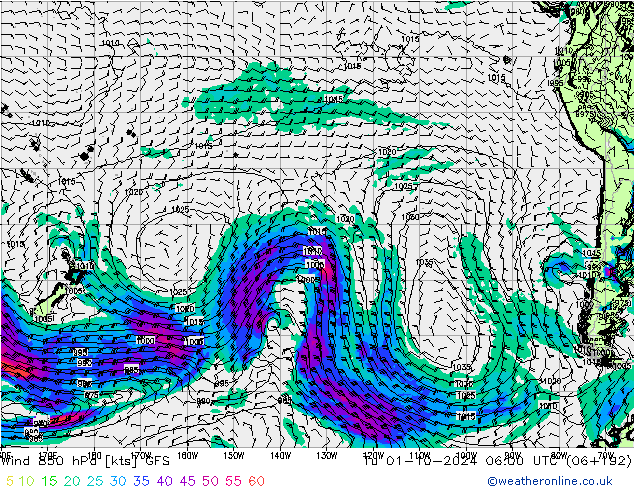 Wind 850 hPa GFS di 01.10.2024 06 UTC