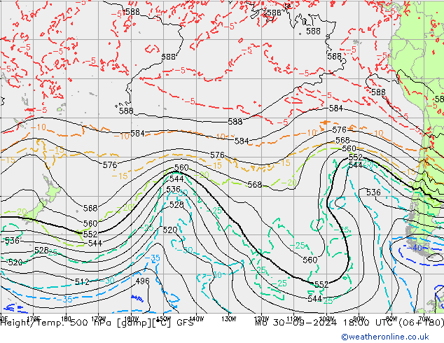 Z500/Rain (+SLP)/Z850 GFS pon. 30.09.2024 18 UTC