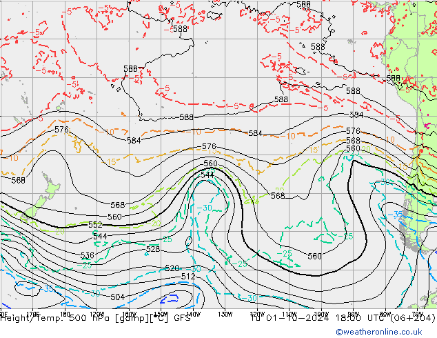 Z500/Yağmur (+YB)/Z850 GFS Sa 01.10.2024 18 UTC