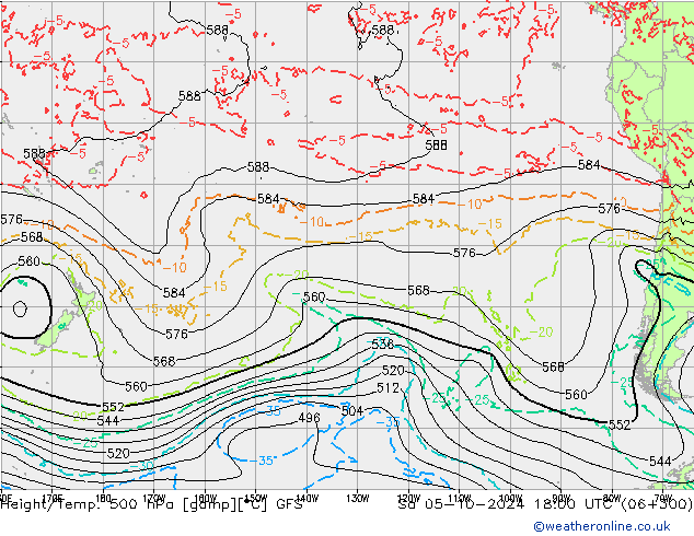 Hoogte/Temp. 500 hPa GFS za 05.10.2024 18 UTC