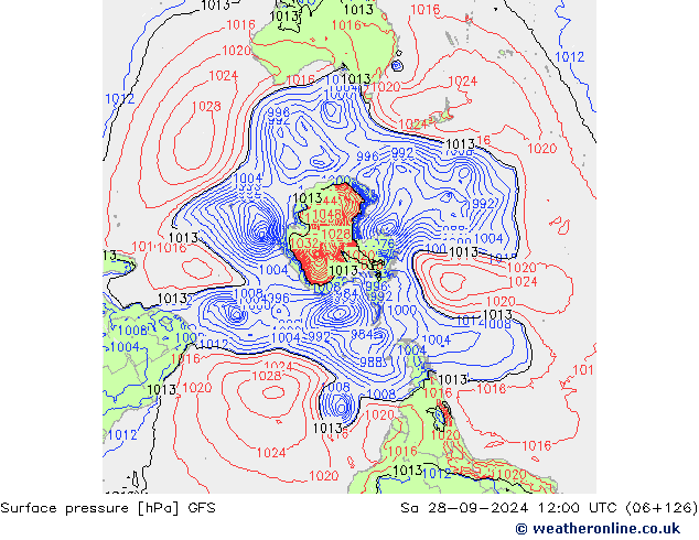 pressão do solo GFS Sáb 28.09.2024 12 UTC