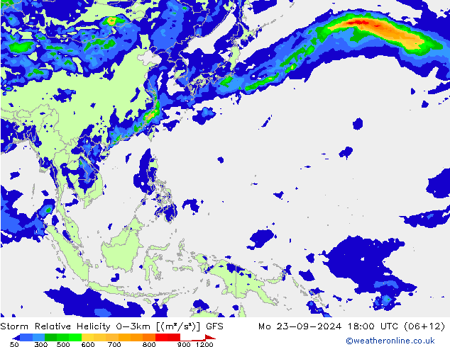 Storm Relative Helicity GFS Pzt 23.09.2024 18 UTC