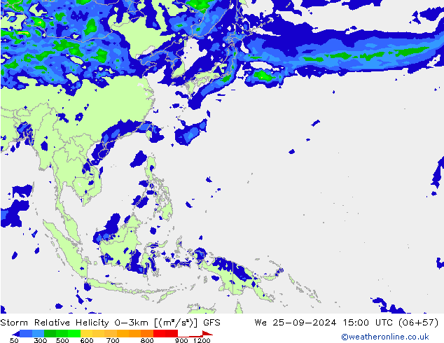 Storm Relative Helicity GFS ср 25.09.2024 15 UTC