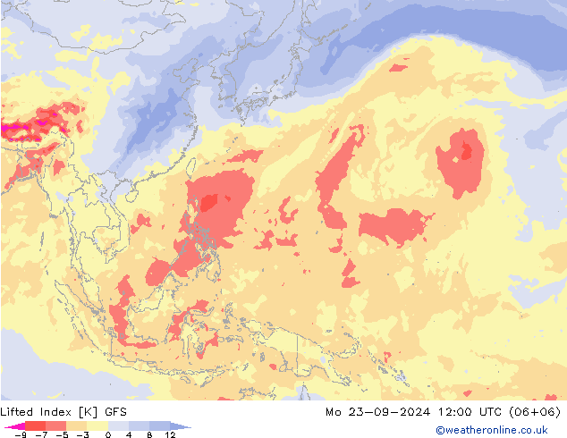 Lifted Index GFS lun 23.09.2024 12 UTC