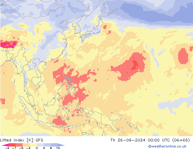 Lifted Index GFS чт 26.09.2024 00 UTC