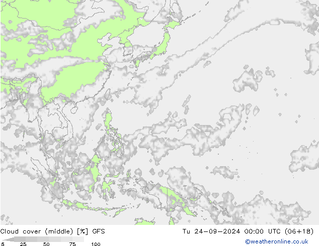 Cloud cover (middle) GFS Tu 24.09.2024 00 UTC