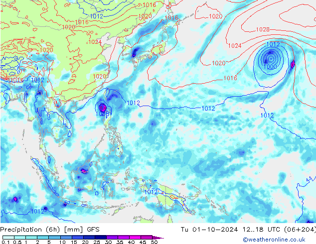 Z500/Rain (+SLP)/Z850 GFS вт 01.10.2024 18 UTC