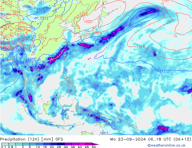 Yağış (12h) GFS Pzt 23.09.2024 18 UTC