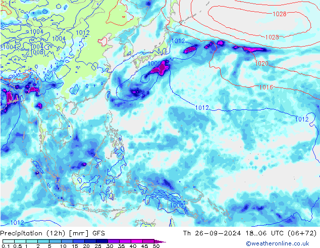 Precipitation (12h) GFS Th 26.09.2024 06 UTC