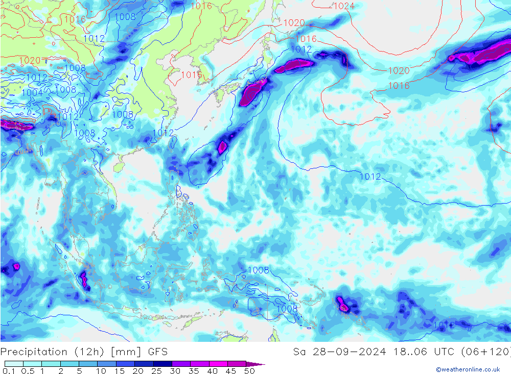 Precipitazione (12h) GFS sab 28.09.2024 06 UTC