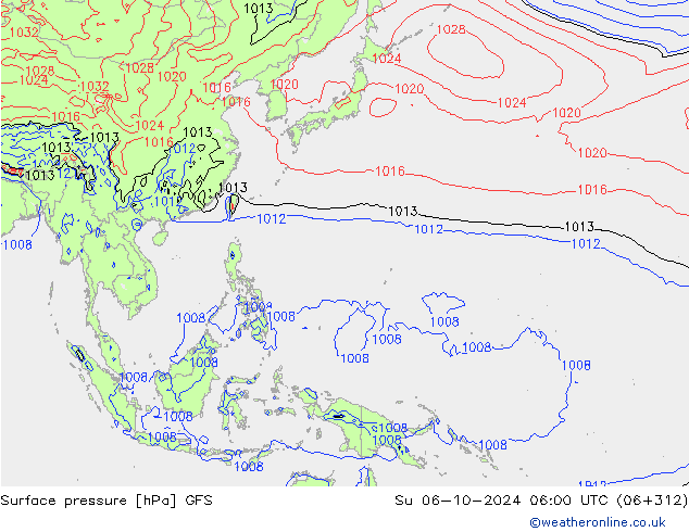 Surface pressure GFS Su 06.10.2024 06 UTC