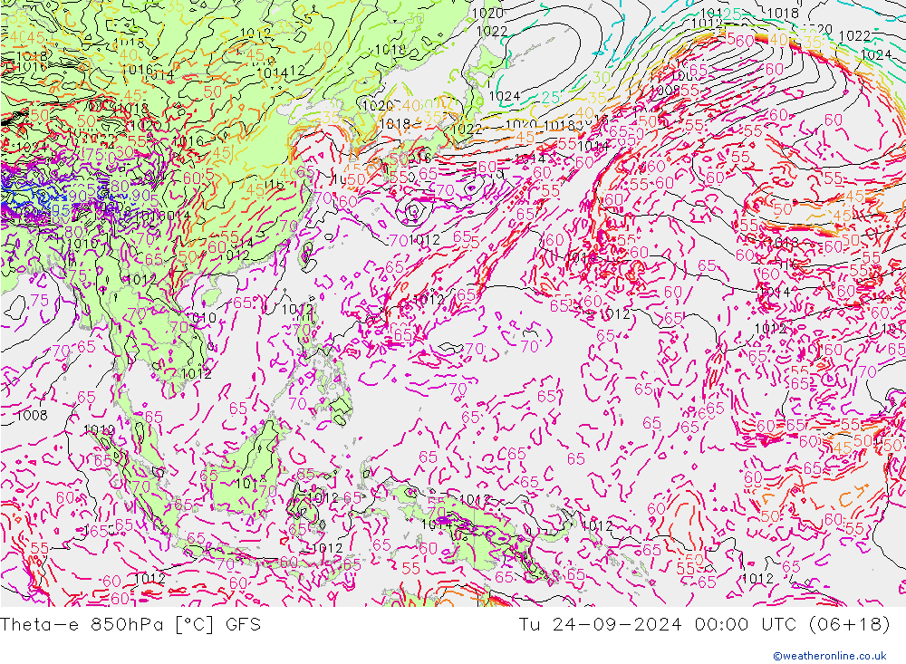 Theta-e 850hPa GFS mar 24.09.2024 00 UTC