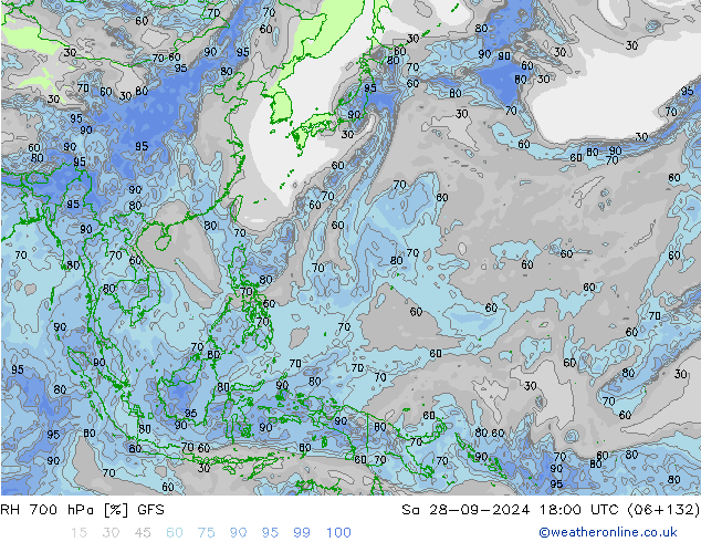 RH 700 гПа GFS сб 28.09.2024 18 UTC