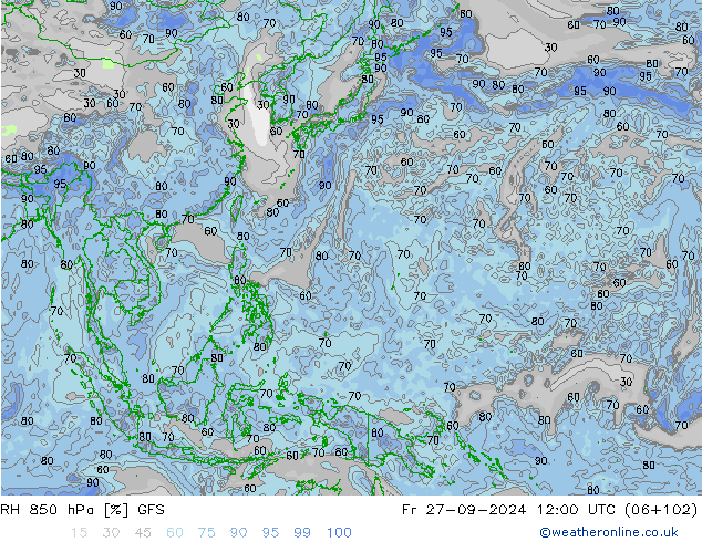 RH 850 hPa GFS Pá 27.09.2024 12 UTC