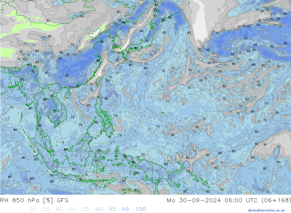 RH 850 hPa GFS Mo 30.09.2024 06 UTC