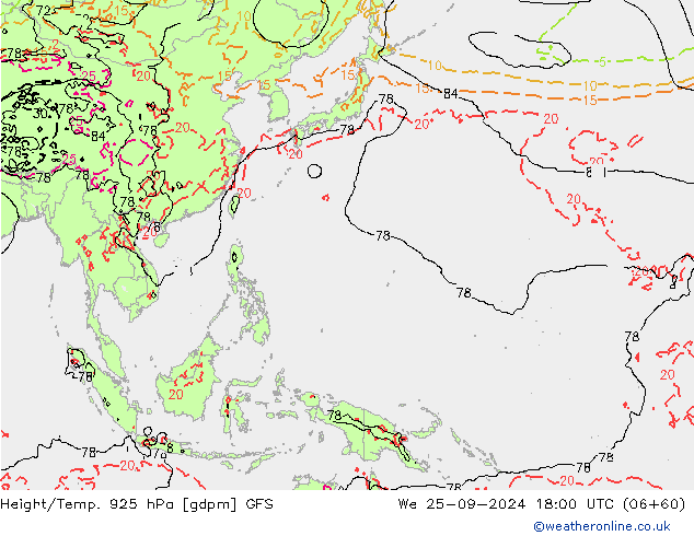 Height/Temp. 925 hPa GFS We 25.09.2024 18 UTC