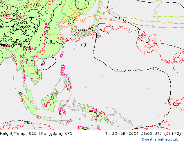 Height/Temp. 925 hPa GFS  26.09.2024 06 UTC