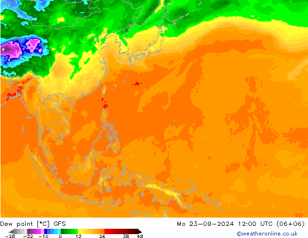 Ponto de orvalho GFS Seg 23.09.2024 12 UTC