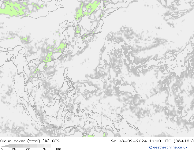 Cloud cover (total) GFS Sa 28.09.2024 12 UTC