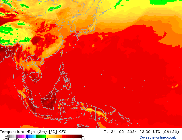 Temperature High (2m) GFS Tu 24.09.2024 12 UTC