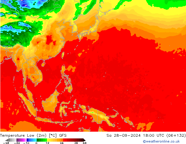 Temperatura mín. (2m) GFS sáb 28.09.2024 18 UTC