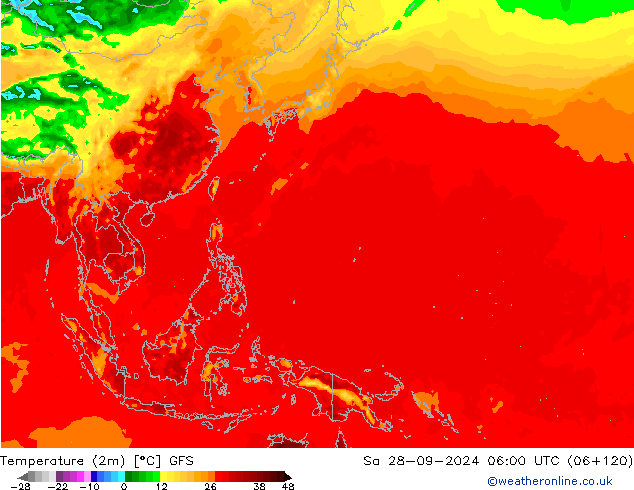 Temperature (2m) GFS Sa 28.09.2024 06 UTC