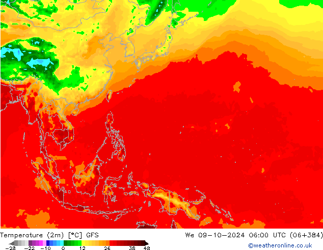 Temperature (2m) GFS We 09.10.2024 06 UTC