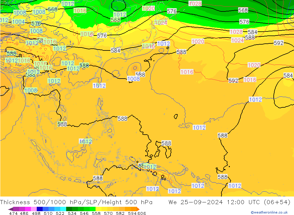 Thck 500-1000hPa GFS mer 25.09.2024 12 UTC