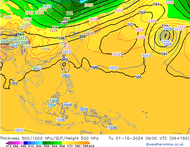 Thck 500-1000hPa GFS mar 01.10.2024 06 UTC