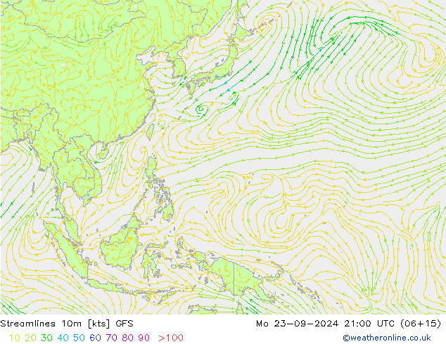 Linea di flusso 10m GFS lun 23.09.2024 21 UTC