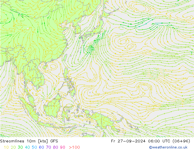 Streamlines 10m GFS Fr 27.09.2024 06 GMT