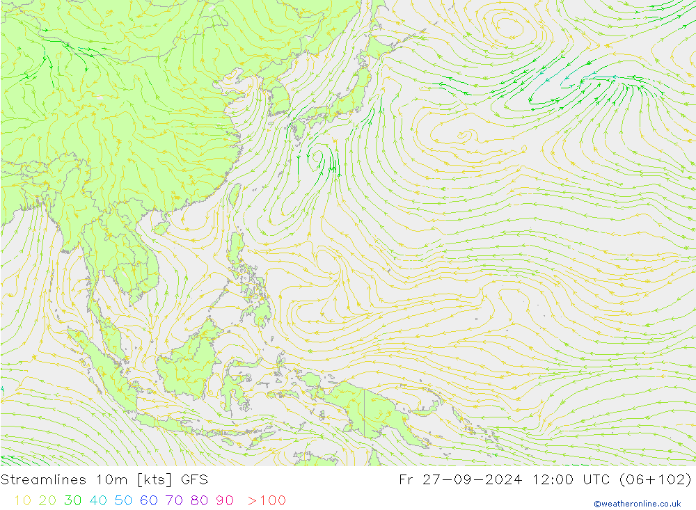 Rüzgar 10m GFS Cu 27.09.2024 12 UTC