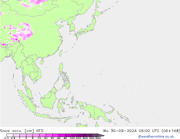 Snow accu. GFS Mo 30.09.2024 06 UTC