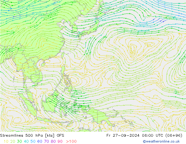 Streamlines 500 hPa GFS Pá 27.09.2024 06 UTC