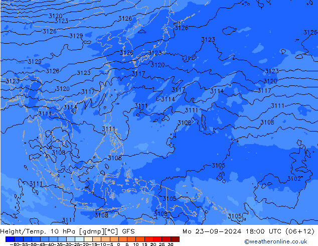 Height/Temp. 10 hPa GFS Mo 23.09.2024 18 UTC