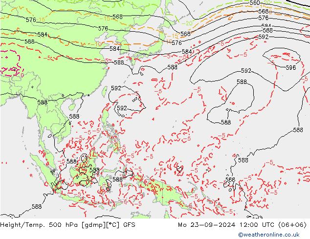 Yükseklik/Sıc. 500 hPa GFS Pzt 23.09.2024 12 UTC