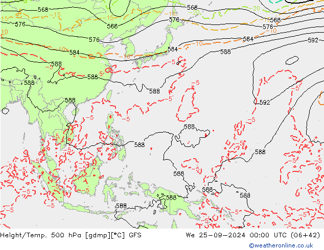 Z500/Yağmur (+YB)/Z850 GFS Çar 25.09.2024 00 UTC