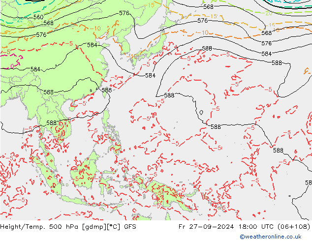 Z500/Rain (+SLP)/Z850 GFS ven 27.09.2024 18 UTC