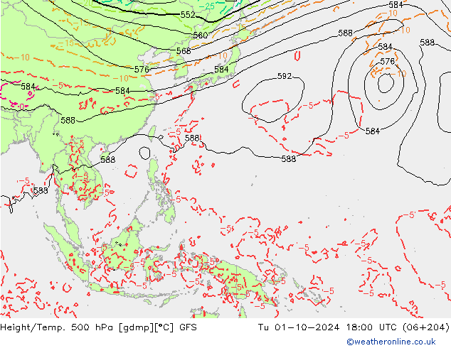 Z500/Rain (+SLP)/Z850 GFS вт 01.10.2024 18 UTC