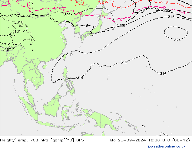 Height/Temp. 700 hPa GFS Mo 23.09.2024 18 UTC